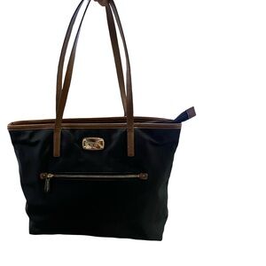 Michael Kors Nylon Tote Bag – Black with Brown Leather Trim